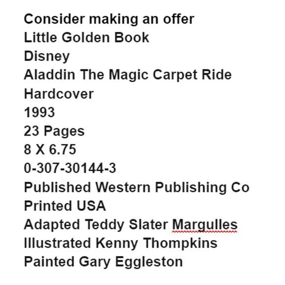 Little Golden Book Disney Aladdin The Magic Carpet Ride 1993 Hardcover Vintage - Picture 2 of 10